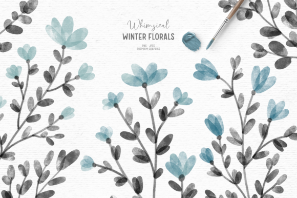 Blue Watercolor Floral Clipart and Illustrations