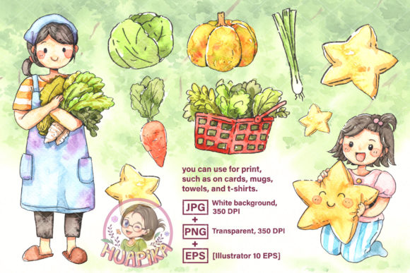 Cartoon Watercolor Mother and Child