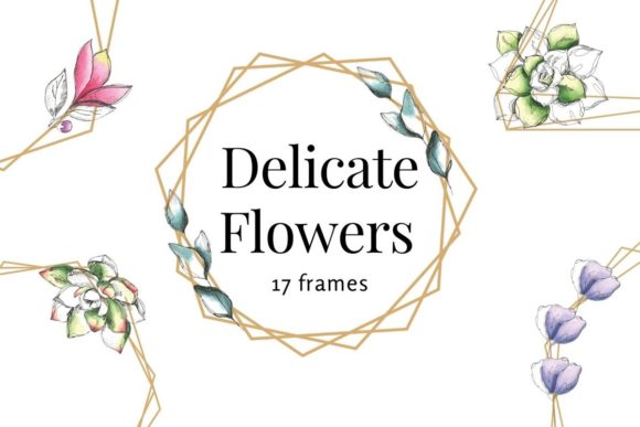 Delicate Flowers Watercolor Floral Frame Illustrations