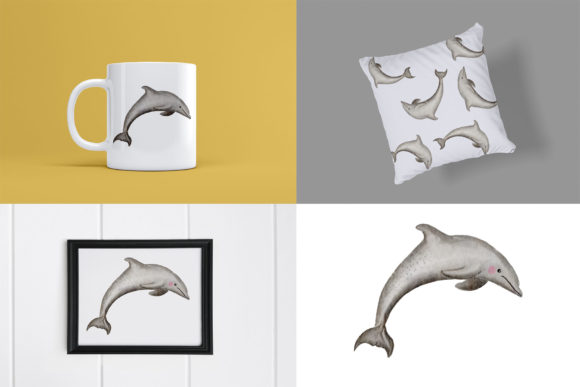 Dolphin Sweet Watercolor Clipart and Illustrations
