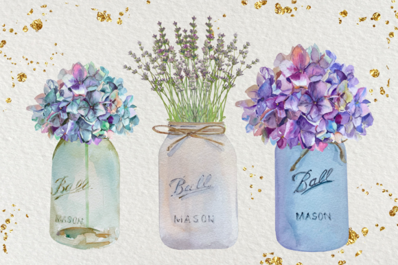 Floral Mason Jars - Watercolor Set