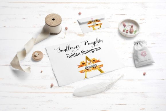 Golden Monogram with Watercolor Flowers