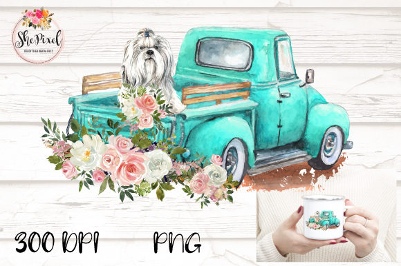Maltese Vintage Truck Watercolor Clipart and Illustrations