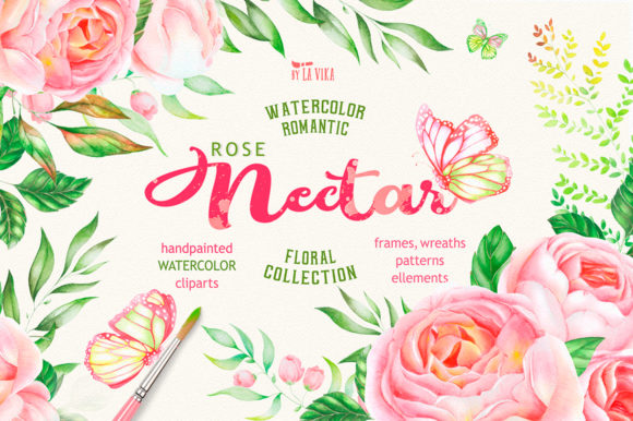 Rose Nectar Watercolor Floral Collection