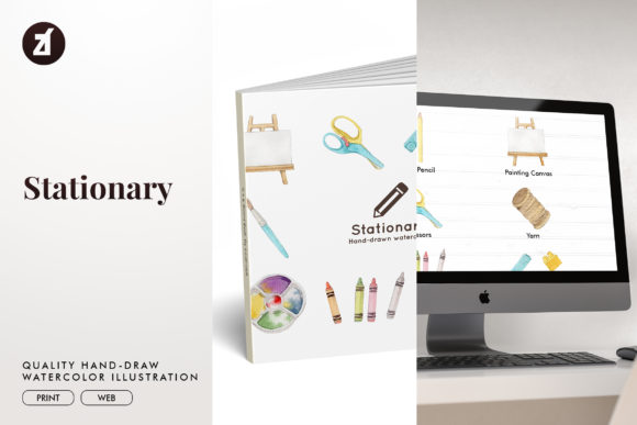 Stationary Watercolor Illustration