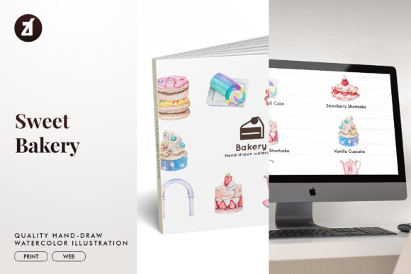 Sweet Bakery Watercolor Illustration and Illustrations