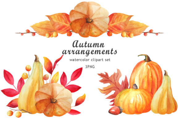Watercolor Autumn Bouquets Clipart and Illustrations