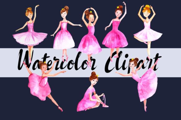 Watercolor Ballerinas Clip Art Set and Illustrations