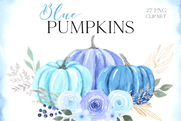 Watercolor Blue Pumpkin Clipart and Illustrations