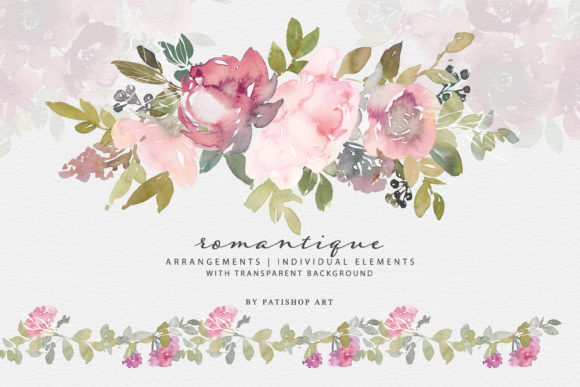 Watercolor Blush and Burgundy Floral Set