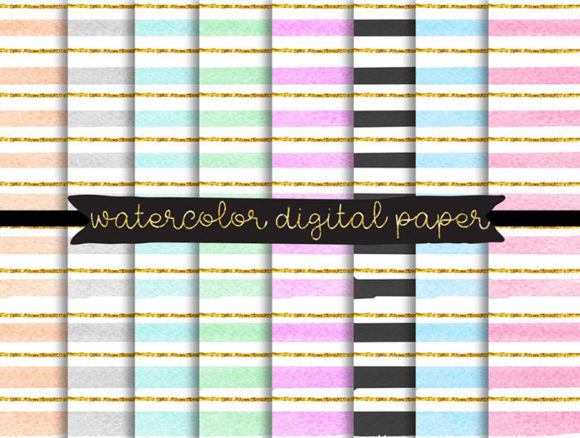 Watercolor Digital Paper, Gold Clip Art
