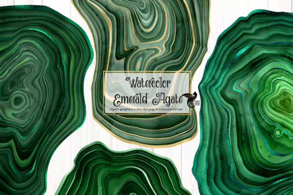 Watercolor Emerald Agate Clip Art and Illustrations
