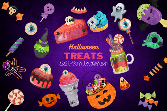 Watercolor Halloween Candy Clipart, Illustrations