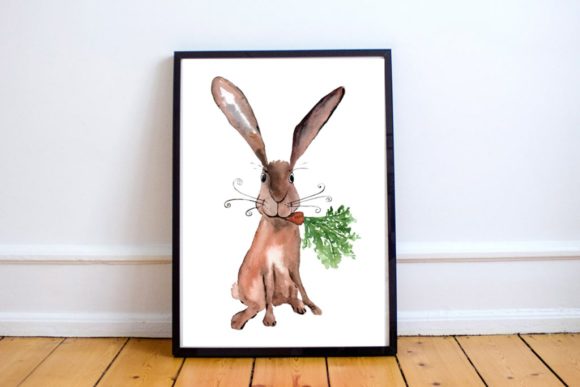 Watercolor Hare Print Clip Art and Illustrations