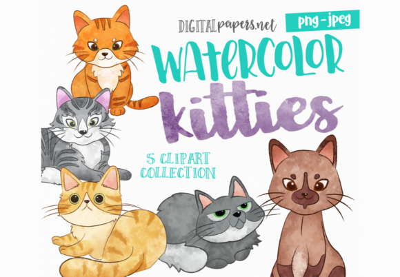 Watercolor Kitties Illustrations