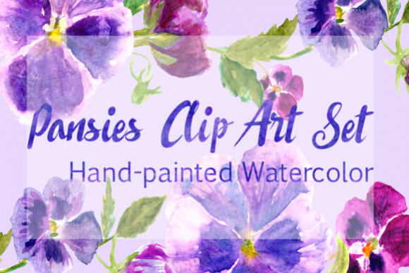 Watercolor Pansies Cip Art Set and Illustrations