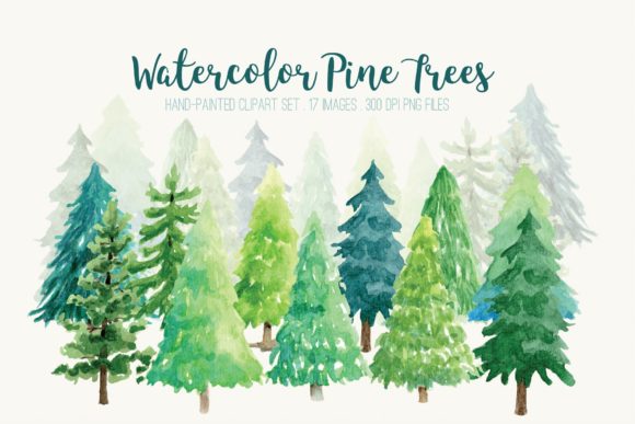 Watercolor Pine Trees Clip Art and Illustrations
