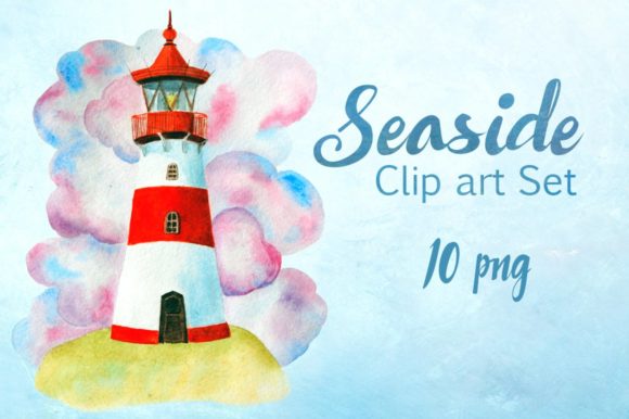 Watercolor Seaside Clip Art Set and Illustrations