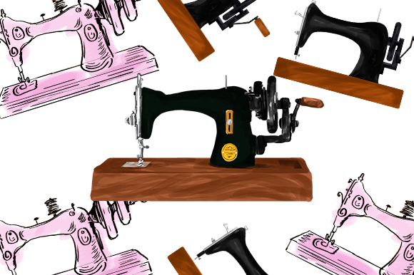Watercolor Sewing Machine Drawing and Illustrations