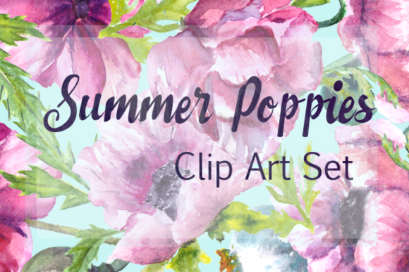 Watercolor Summer Poppies Clip Art and Illustrations