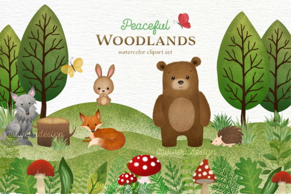 Woodlands Animal Watercolor Cliparts and Illustrations